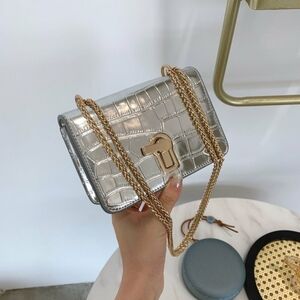 Silver Croc-Embossed Chain Bag Crossbody